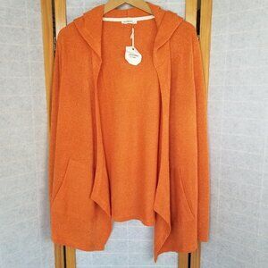 New Andthewhy LA Thermal Hoodie Casual Cardigan Sweater Orange Size Large